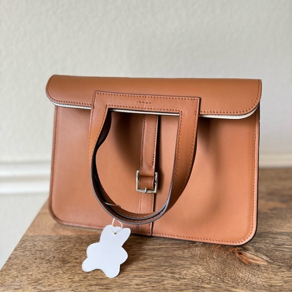 Gold Brown Verso 25 Foldover Convertible Crossbody Bag Halzan Saddle S10 - Picture 3 of 16